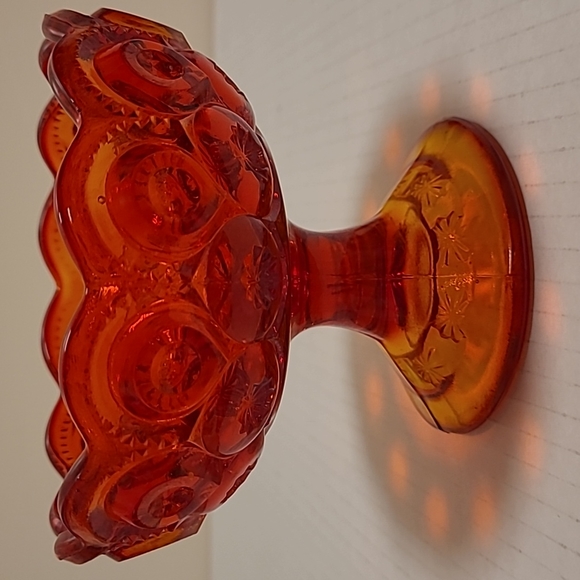 Vintage Pair LE Smith Amberina Moon and Stars Pedestal Candle Holders - Picture 8 of 15